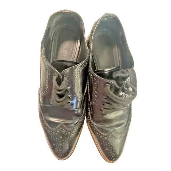 PRADA Wave Sole Black Wingtip Shoes 1E935G Size 36.5 US 6.5 Women 's Platform - Picture 2 of 14